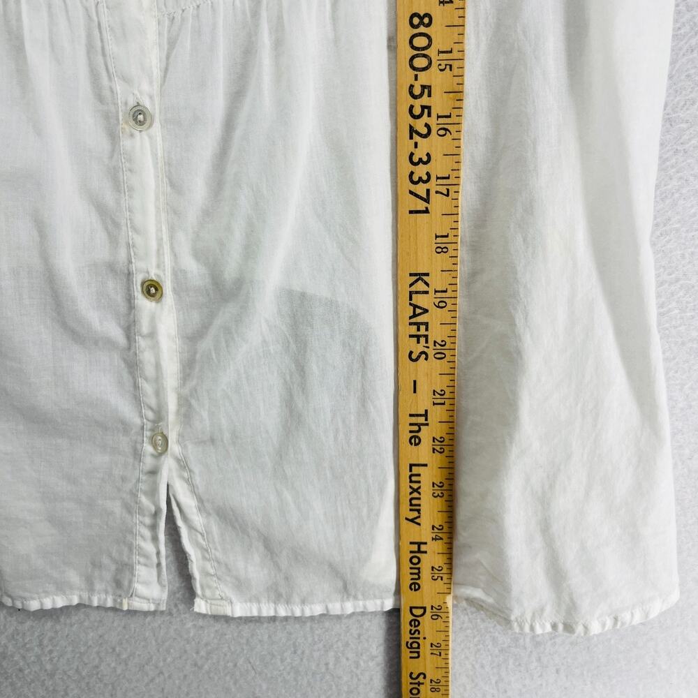 EILEEN FISHER Top M Organic Cotton Voile Smocked Button Up Long Sleeve White - Picture 12 of 13